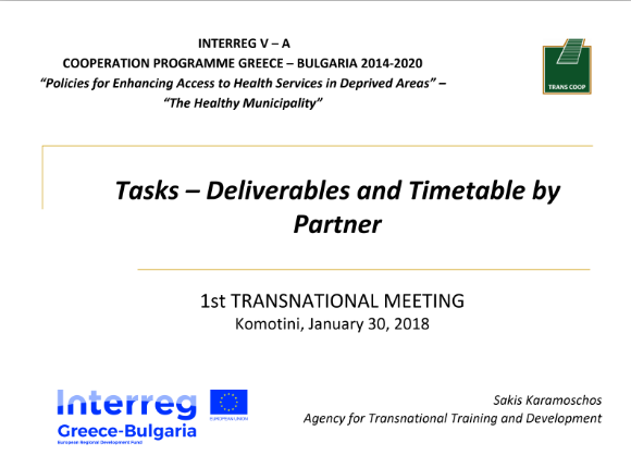 Tasks – Deliverables and Timetable by Partner